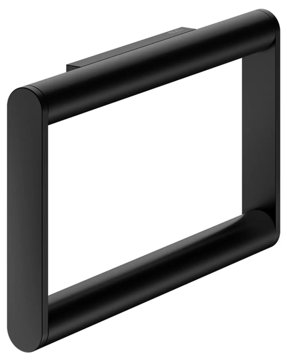 Schwarzer, mattierter Handtuchring von Keuco mit einem minimalistischen Rechteck-Design. Geeignet für die Wandmontage im Badezimmer.